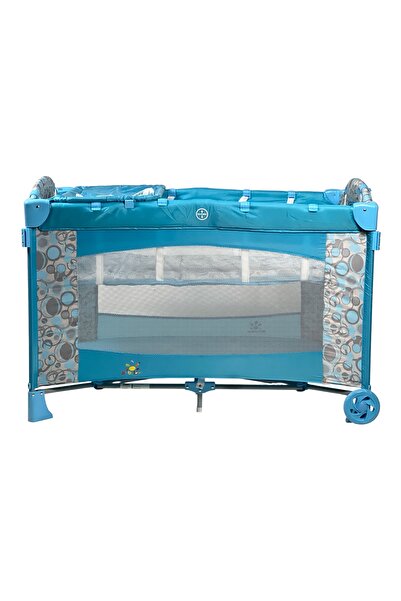 ALBADER 2-in-1 Baby Crib and Playpen with Large Umbrella-Style Canopy, Mosquito Net, Convertible Toddler Bed