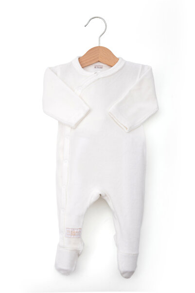 OEM Salopeta pijama catifea alba, cu botosei si capse, inchidere pe picior