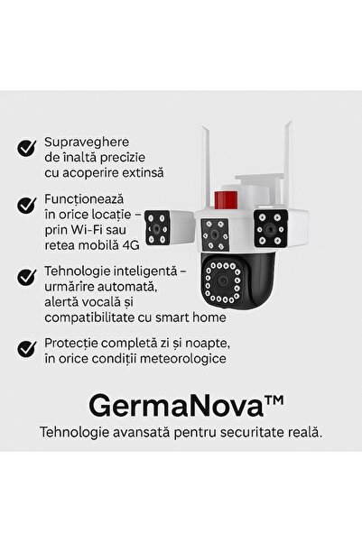 GermaNova Κάμερα παρακολούθησης GermaNova™ 6K, WIFI / 4G Sim 12MP, 4 φακοί, 10X ZOOM