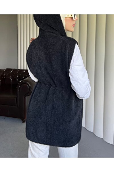 Modamorfo Hooded Pocketed Belted Beard Vest -Black