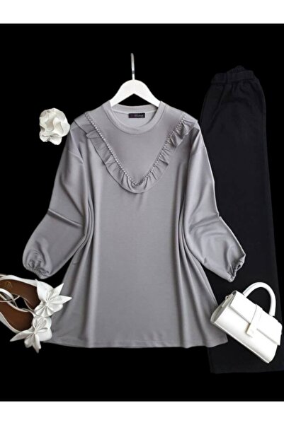 ŞAHİN TESETTÜR GİYİM İŞLEMELİ V FIRFIRLI TUNİK 5620