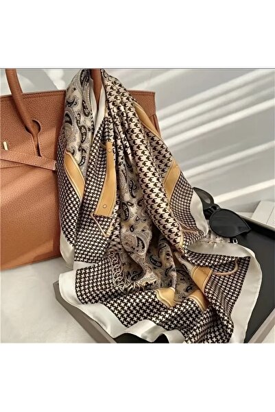 Accessories Hey Mink Color Orange Patterned Stylish Silk Look Square Scarf Foulard Women's Accessory