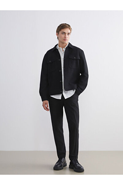 LC Waikiki Siyah Regular Fit Uzun Kollu Kaşe Erkek Gömlek Ceket