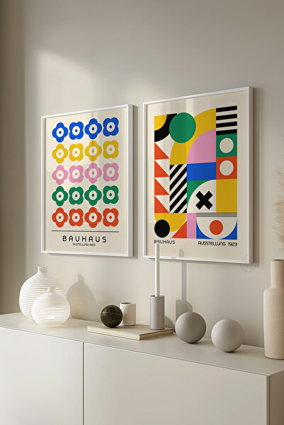 Basquiart Set de 2 postere cu ramă albă Bauhaus, set de picturi nr.:29