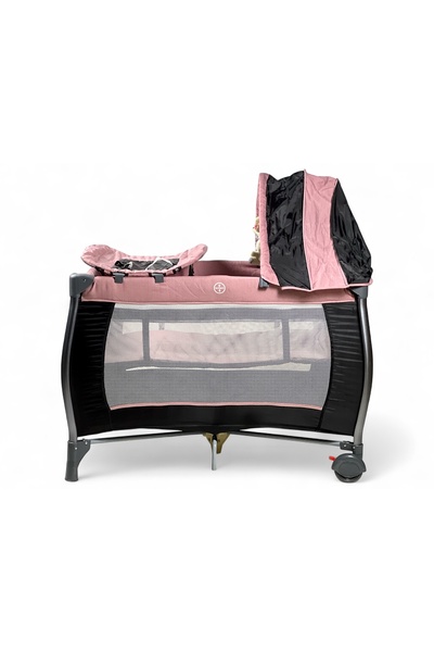 ALBADER Baby Crib and Playpen with Canopy and Mosquito Net, Two-Level Baby Playpen, Foldable Baby Bed