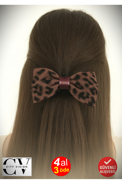 cityvision Silvery Leopard Patterned Burgundy Color Bow Tie Buckle 11 cm