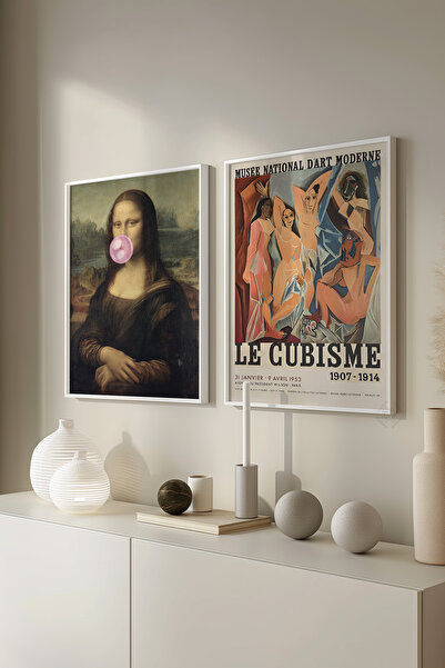 Basquiart Mona Lisa și Picasso, set de 2 postere cu ramă albă, set de picturi...