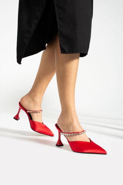 Kevser Stone Detailed Heeled Satin Evening Dress Shoes (9cm) for Night & Prom & Graduation