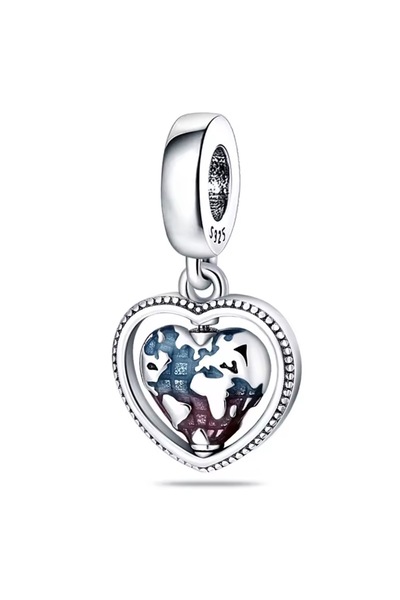 Lovecharm Gümüş Aile ve Dönen Küre Kalp Sallantılı Charm