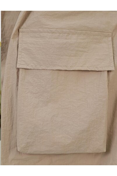 Genel Markalar Lastik Bağcıklı Torba Cepli Fermuarlı Trençkot -Bej