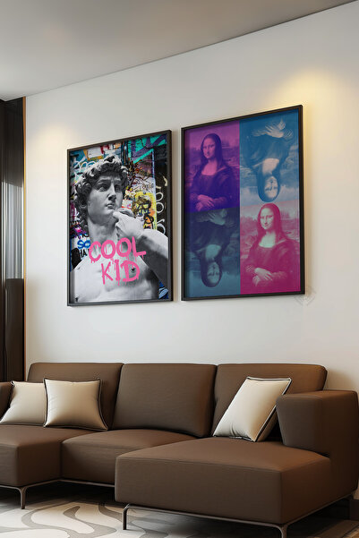 Basquiart Poster cu ramă neagră din 2 piese de artă modernă, set de picturi n...