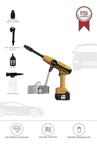 Angelphoto D-015 SARI Akülü Şarjlı Yüksek Basınçlı Oto Araba Bahçe Yıkama,Tem...