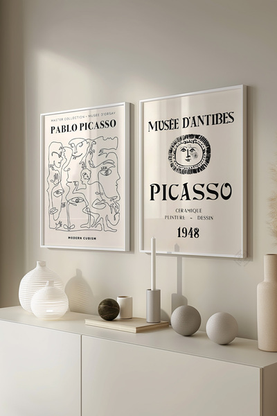Basquiart Poster Picasso Minimal, set de 2, cu ramă albă, set de pictură nr:25