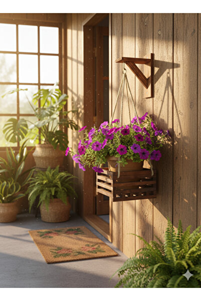 Akinsc Mobilya Dekorasyon Halatlı Ahşap Çiçeklik