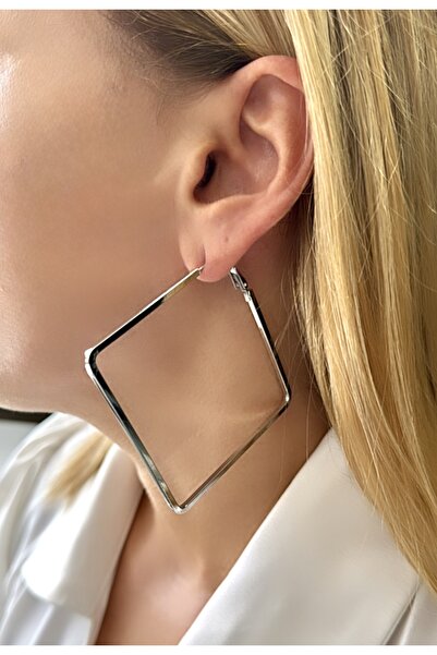 VNS Accessories İthal Rodyum Kaplama Kare Model Küpe (7,5 cm)