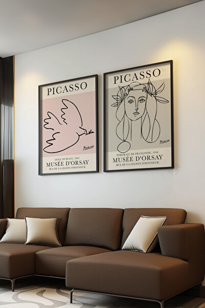 Basquiart Poster Picasso în 2 piese cu ramă neagră, Set de picturi nr:23