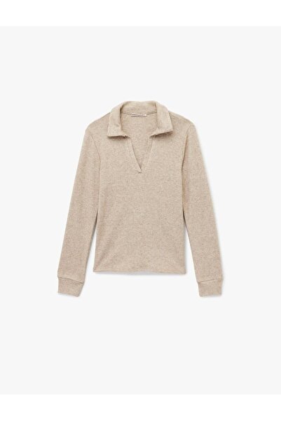 Koton Πλεκτό μπλουζάκι πιτζάμα με μακρυμάνικο γιακά πόλο (AW 25)