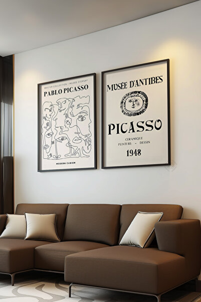Basquiart Poster Picasso Minimal în 2 piese cu ramă neagră, Set de picturi nr:25
