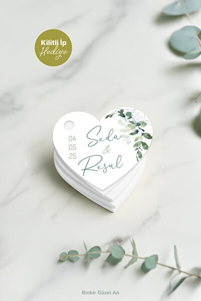 Binbir Güzel An Kalpli Etiket (35 ADET - 4X3,5 CM) - Kilitli Ip Hediyeli