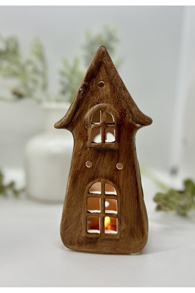 MAMALİZA Seramik Ev Şeklinde Dekoratif Mumluk. Ev Obje– 19 cm Yükseklik