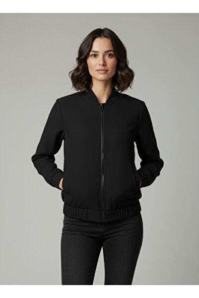 The Mrk Collection معطف طيار نسائي أسود بجيبين وسحاب