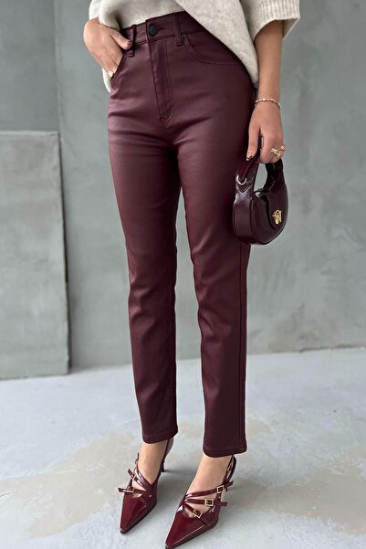 Suziş Mumlu Coated Bordo Lycra Pants Utc005