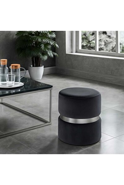elissa home Luxery Puf - ANTRASİT Spor Dikişli GÜMÜŞ Detaylı Silinebilir Kadi...