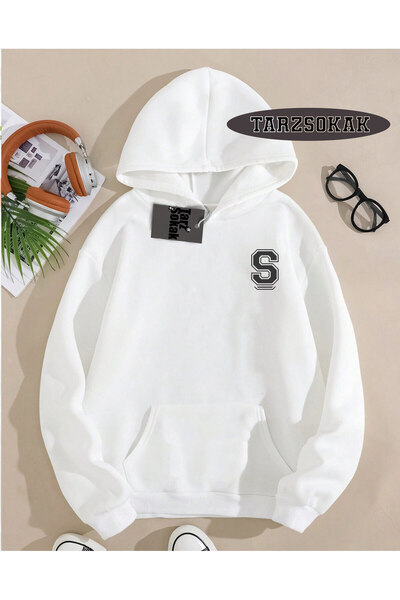 Tarzsokak Kapşonlu Sweatshirt Beyaz Ş HARFİ İSME Özel Tasarım