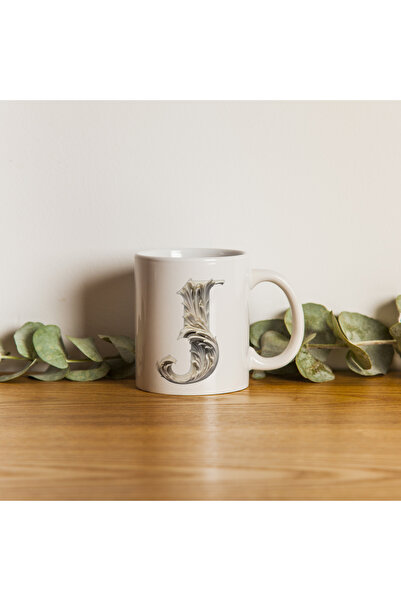 Kupa كوب حرف J، مونوغرام 330 مل - تصميم باروكي منحوت