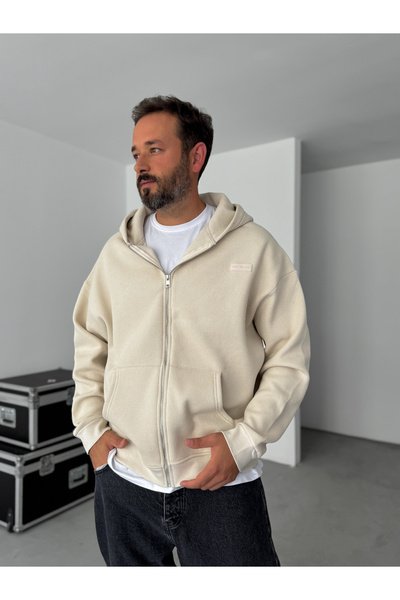 BYBASICMAN Beige Waffle Zippered Hooded Sweatshirt Hm-0012