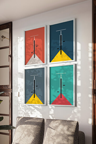 Basquiart Баухаус минималистичен комплект от 4 броя плакати и картини с бяла ...