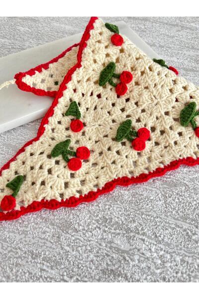 EMKSHOP Cherry Patterned Hand Knitted Children's Bandana Bohemian Crown Bandana