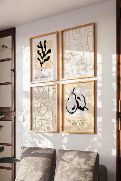 Basquiart Set de 4 postere boeme cu ramă din lemn, set de pictură nr:1