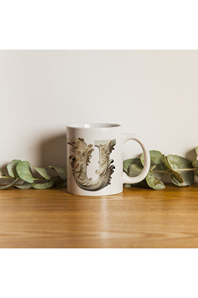 Kupa كوب بحرف U، مونوغرام 330 مل - تصميم باروكي منحوت