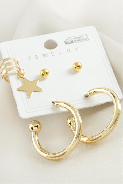 Marsilyan 5 Pieces Star Tube Hoop Earrings 2.5 cm