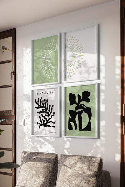 Basquiart Set de 4 postere minimaliste cu ramă albă, set de picturi nr.:5