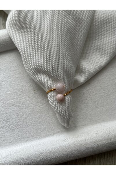 Pel Design خاتم سلكي ذهبي اللون من الكوارتز الوردي مصنوع يدويًا بحجرين