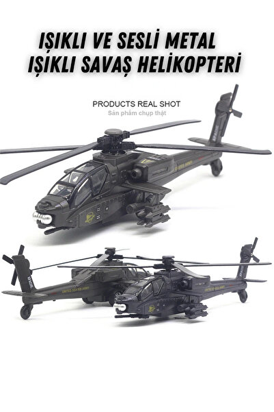 welcomein 1:72 Işıklı Sesli Metal Çek Bırak Savaş Helikopteri Model Oyuncak Hediyelik Dayanıklı Dekoratif