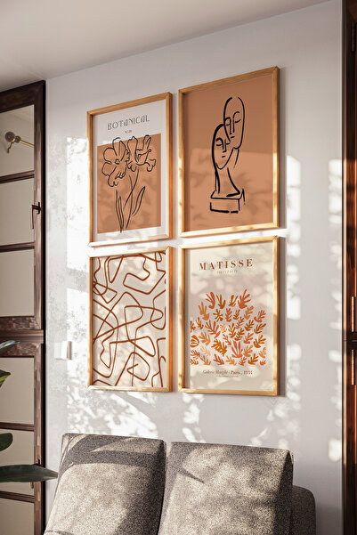 Basquiart Σετ 4 αφισών με ξύλινο πλαίσιο σε μποέμ στυλ, Σετ ζωγραφικής Νο:3