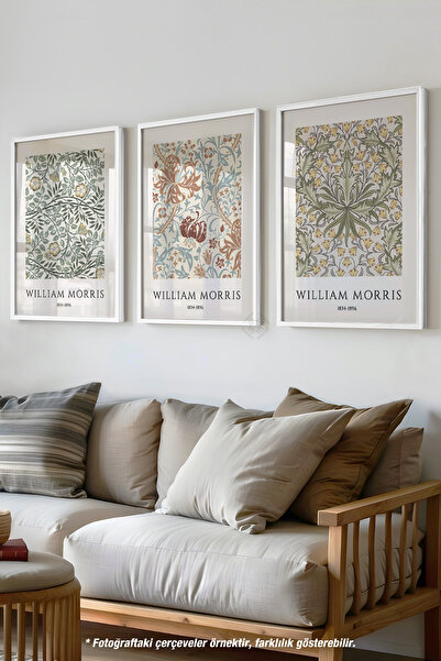 Basquiart William Morris 3'lü Beyaz Çerçeveli Poster, Tablo Seti No:31