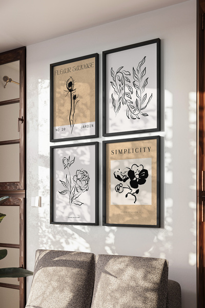 Basquiart Bohem cu model Set de 4 postere cu ramă neagră, set de picturi nr:14