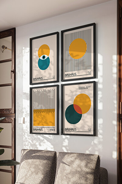 Basquiart Set de 4 postere cu ramă neagră Bauhaus, set de picturi nr:23