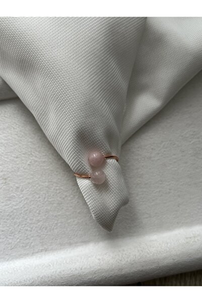 Pel Design خاتم سلكي بلون نحاسي من الكوارتز الوردي مصنوع يدويًا بحجرين