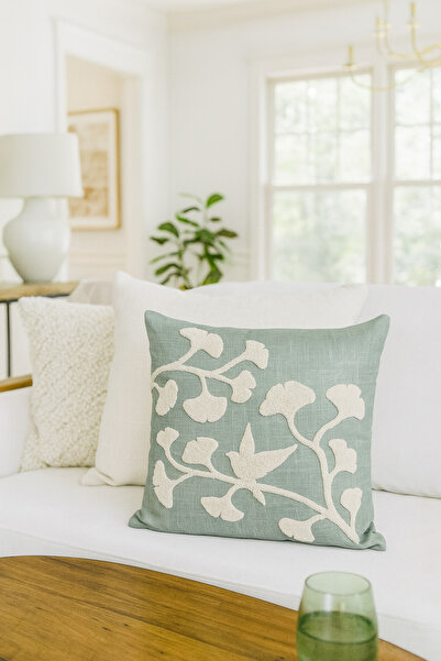 Pilloveland Punch Embroidered Throw Pillow Cover - 43*43 cm - Ginkgo Mildew G...