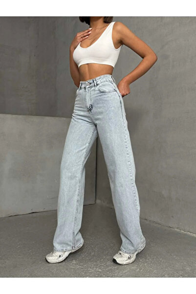 LİMABEL Milano Kadın Yüksek Bel Kar Yıkama Likralı Geniş Paça Palazzo Jeans