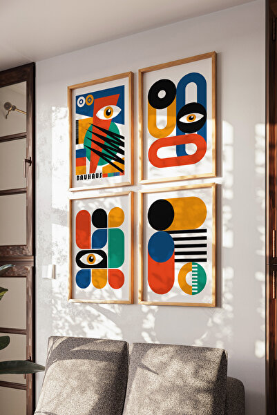 Basquiart Set de 4 postere cu ramă din lemn Bauhaus, set de pictură nr:21