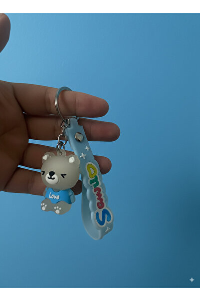 HARİNA سلسلة مفاتيح على شكل دمية دب زرقاء ثلاثية الأبعاد من السيليكون مع تي ش...