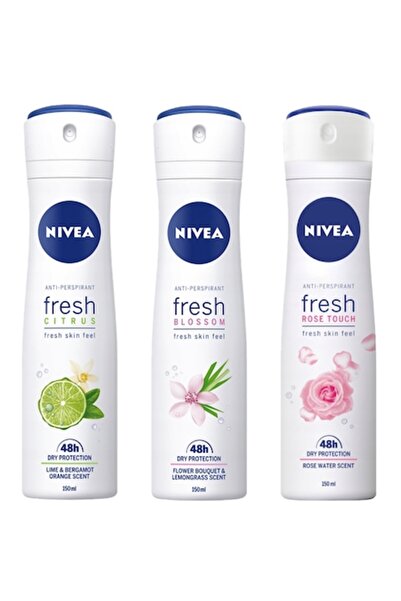NIVEA Set 3 spray-uri antiperspirante dama, Nivea, 48h, fara alcool, 150 ml