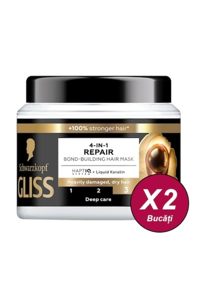 Schwarzkopf Pack 2 x Gliss Ultimate Repair 4-in-1 Hair Mask for Dry, Severely Damaged Hair, 400ml