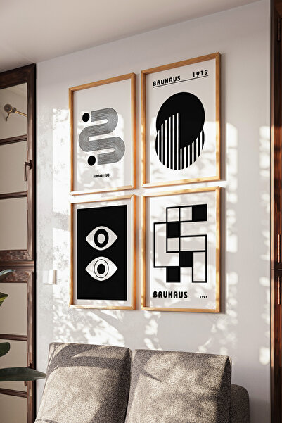 Basquiart Poster cu ramă din lemn Bauhaus Minimal, set de 4 piese, set de pic...